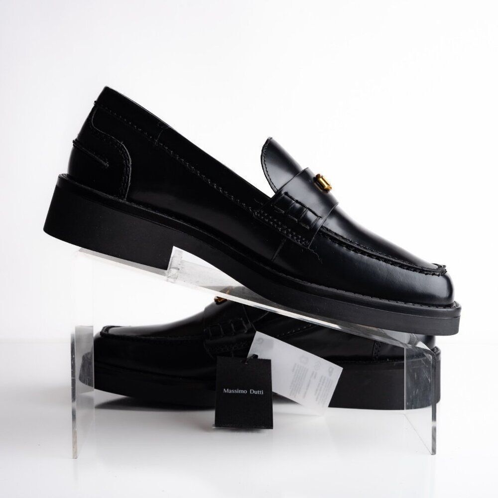 Massimo Dutti Womens Leather Loafers Shoes Black US 8.5 EU 39 NWT 1544/450 - Picture 3 of 8